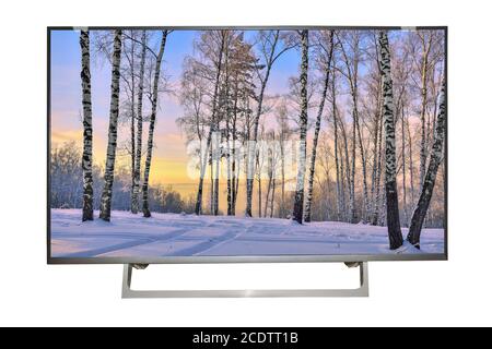 Téléviseur ou moniteur haute définition moderne avec écran de paysage hivernal Banque D'Images