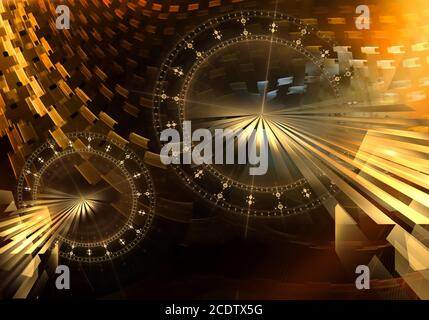 Vieux mécanisme coloré avec roues d'engrenage en métal doré Banque D'Images