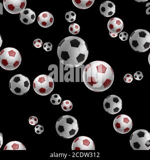 Balles de football rouges isolées sur fond noir motif sans couture illustration 3d Banque D'Images