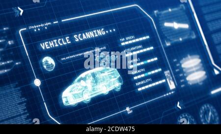 Affichage de l'écran de l'ordinateur de l'interface utilisateur de vitesse de la voiture HUD avec arrière-plan pixels. Bleu abstrait transformation numérique hologramme technologie holographique Banque D'Images