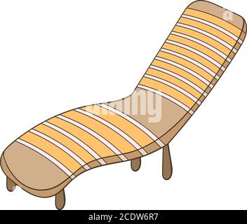 chaise longue sur la plage, illustration isolée sur fond blanc de style dessin animé. Elément de conception Illustration de Vecteur