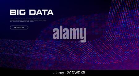 Flux incurvé Big Data. Particules de Big Data éclatantes avec espace de copie. Perspective linéaire. Structure de code binaire. Arrière-plan abstrait. Vecteur Illustration de Vecteur