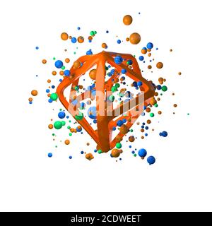 illustration 3d de primitives réalistes de vol. Formes sphériques en mouvement isolées sur fond blanc oround polygonale filaire m Banque D'Images