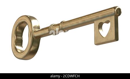 illustration 3d d'une ancienne clé pour le cœur comme un charme Banque D'Images