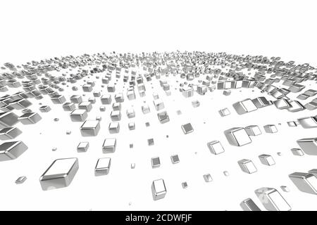 Le platine argent ou or blanc bloque les cubes sur fond blanc. Illustration 3D de modélisation. Concept de bitcoin d'exploitation minière riche en richesse . Banque D'Images