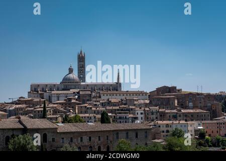 Paysage de Sienne en Toscane, avec vue sur le Dôme et le clocher de la cathédrale de Sienne Duomo di Siena Banque D'Images