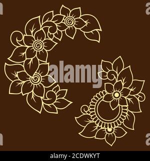 Ensemble de motif de fleurs Mehndi pour le dessin de Henné et le tatouage. Décoration ethnique orientale, de style indien. Décoration Doodle. Contour main dessiner un vecteur illu Illustration de Vecteur