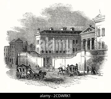 Une ancienne gravure de l'Admiralty House, Whitehall, Londres, Angleterre, Royaume-Uni c. 1800. Il a été conçu par Samuel Peppys Cockerell et a ouvert en 1788. Construit à la demande de l'amiral de la flotte du vicomte Howe, premier seigneur de l'Amirauté, il fut la résidence officielle du premier seigneur jusqu'en 1964. Il a également été le siège de plusieurs premiers ministres britanniques lorsque le 10 Downing Street était en cours de rénovation. Il est maintenant utilisé pour des fonctions et comme appartements gouvernementaux. Banque D'Images