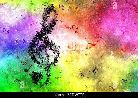 arrière-plan abstrait et coloré avec notes de musique Banque D'Images
