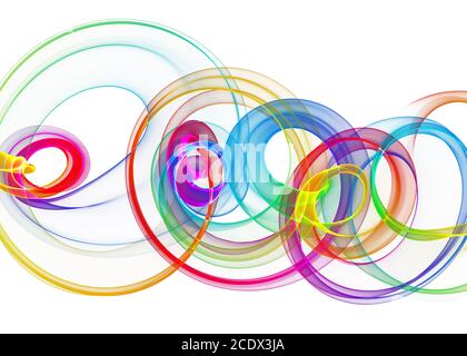 Maison de vacances arc-en-ciel transparent verre spirale incurvée et des cercles sur fond blanc Illustration horizontale. Banque D'Images