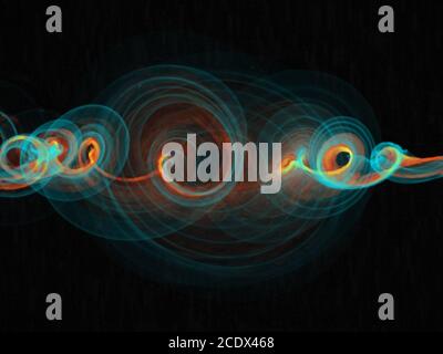 Lignes et cercles courbes de l'arc-en-ciel sur fond abstrait foncé Banque D'Images