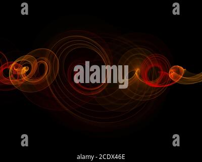 Lignes courbes et cercles rouges sur fond abstrait foncé Banque D'Images