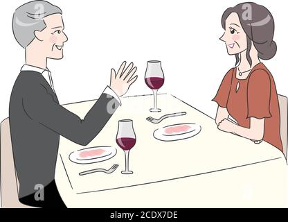 Un couple se fait une date au restaurant. Illustration vectorielle isolée sur fond blanc. Illustration de Vecteur