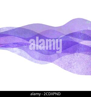 Aquarelle onde transparente violet lavande fond de couleur. Illustration des vagues peintes à la main aquarelle. Toile de fond de cadre de bannière isolée sur blanc. Banque D'Images