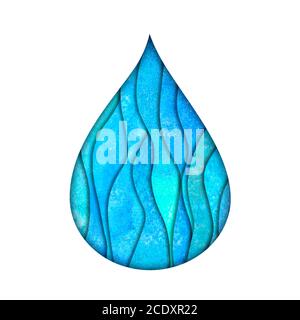 Modèle de logo Water Drop. Aquarelle peinte à la main bleu sarcelle turquoise papier coupe logotype. Aquarelle naturelle aqua. Économisez de l'eau, de l'écologie, Banque D'Images