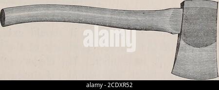 . Manuel de l'enseignant de Slöjd . Figure 44. Scie à gorge. i.carried sur le bord. A l'exception de la scie à tenon, les scies jusqu'ici décrites ne peuvent pas être utilisées à cette fin.la scie à gorge est parfaitement adaptée à elle, alors que la scie à tenon n'est pas tout à fait pratique, parce que le réglage de sa tececi n'est pas approprié, et il n'a qu'une seule poignée. II L'axe Après la scie, la hache est l'un des outils les plus utiles dans les premières étapes de tout travail. Les axes sont de différents types, fabriqués à des fins différentes. Une hache de construction américaine, très appropriée pour le travail slojd, est shownin Fig. 45. TH Banque D'Images