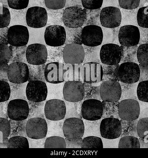 Motif géométrique sans couture avec fond noir et gris forme aquarelle grunge abstraite. Texture aquarelle monochrome à pois dessinés à la main. Prot Banque D'Images
