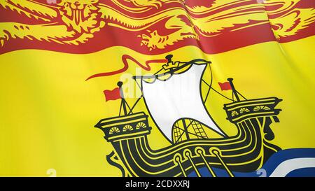 Le drapeau du Nouveau-Brunswick . Illustration 3D de haute qualité. Idéal pour les actualités, les reportages et les événements. Banque D'Images