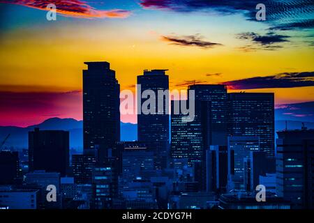 Coucher de soleil depuis la tour de télévision de Nagoya Banque D'Images