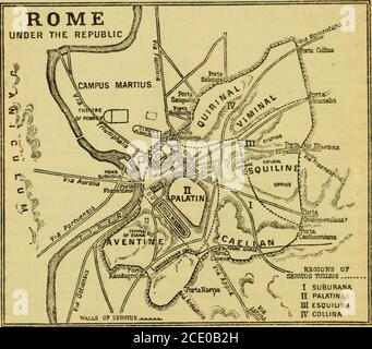 . Rome républicaine; ses conquêtes, ses manières et ses institutions des temps les plus tôt à la mort de César . e, à la jonction des trois grandes divisions raciales de l'Italie, la Sabine, les Etrusques, Et le i^atin.Then, encore une fois, la barrentie du sol et le manque de santedu pays environnant ont tous deux servi à protéger et à favoriser la croissance du jeune État. Ici n'étaient aucune des périlousattractions qui a attiré la horde après horde d'envahisseurs à la terre de campCampanie et a fait que la faveur pro-vince le champ de bataille de l'Italie. D'un autre côté, la pauvreté de leurs propres champs le serait Banque D'Images