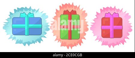 Magnifique collection ICON pour les vacances avec trois couleurs différentes cadeau cases sur fond blanc Illustration de Vecteur