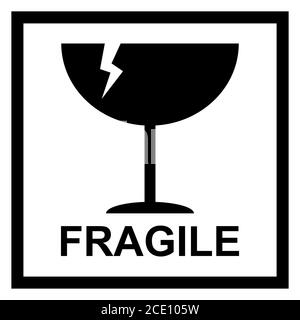 Icône plate fragile avec fissure et cadre noir isolé sur fond blanc. Symbole d'emballage fragile. Illustration du vecteur d'étiquette . Illustration de Vecteur