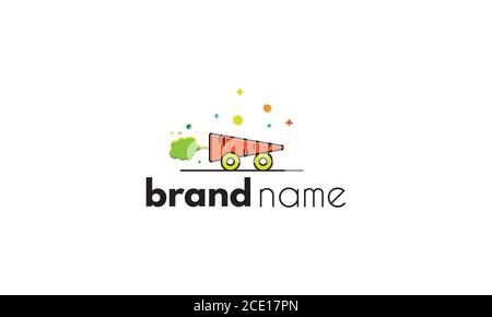 Logo vectoriel sur lequel une image abstraite d'une carotte sous forme de voiture personnifie la livraison rapide. Illustration de Vecteur