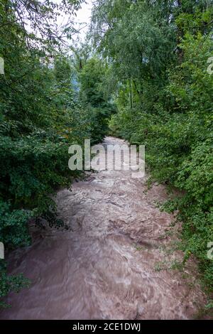 Hochwasser nach Dauerregen in Flums/Schils. Banque D'Images