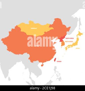 Région de l'Asie de l'est. Carte des pays d'Asie orientale. Illustration vectorielle. Illustration de Vecteur