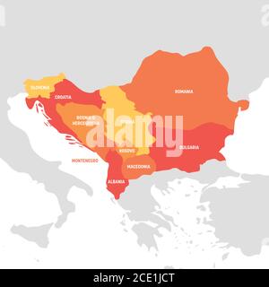 Région Europe du Sud-est. Carte des pays de la péninsule des Balkans. Illustration vectorielle. Illustration de Vecteur