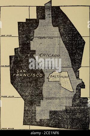 . L'histoire du désastre de San Francisco et de l'horreur du Vésuve . Carte du quartier brûlé. La partie ombragée lourde montre le résultat du premier feu de jour, la ligne noire alter qu'il avait brûlé pendant deux jours. ZONES DE TROIS GRANDS INCENDIES. Carte montrant la taille comparative des districts brûlés dans les conflagrations de San Francisco, Chicago et Baltimore. LES bateaux à vapeur SAN FRANCISCO DISASTER 321 sont construits ou construits pour le commerce avec thisport. Depuis les jours de 49 un tel élan de grognthn'a pas visité San Francisco. Que la ville, et en fait toute la Californie, s'est émerveillé devant les opportunités aujourd'hui aris Banque D'Images