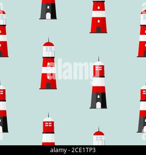 Tours de phare de Searchlight pour la navigation maritime du navire fond de motif sans couture. Illustration vectorielle Illustration de Vecteur