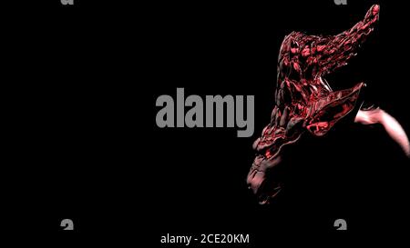 3d rend le dragon du diable en métal rouge avec corne et arrière-plan noir sur ombre. illustration isolée. Science fiction fantaisie avec des dragons à cornes Banque D'Images