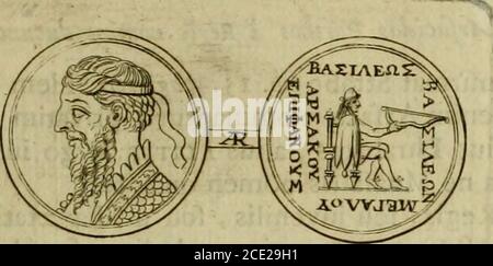 . Arsacidarum imperium, sive, Regum Parthorum historia : ad fidem numismatum accommodata . pie Iocavit : [ in Mefopotamianempe finitima Arabisc : | ut eorum Opera utereturmercanis. Arsac. Huic Tigrani multi ferviebant Reges. QuatuorJ73- autem habebat in comitatu fuo apparaitorum vel fii-teltitum loeo; Hi, fi echo incederet , pedibus juxtain tunicis currebant. Dans Folio fedenti , 8c refponfagentibus danti , apparebant peclinatim complicatrtjinter fe manibus. Plutarque. Dans LucuL page. Jor-ex son quatuor Tigranis fatellitibus tres duntaxat Re-ges ex eodem Plutarcho novimus , Mediae fcilicetyGordya Banque D'Images