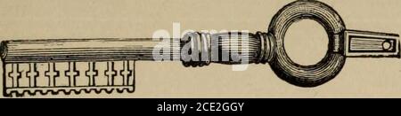 . Pompéi; son histoire, ses bâtiments et ses antiquités : un compte rendu de la destruction de la ville, avec une description complète des vestiges, des fouilles récentes et aussi un itinéraire pour les visiteurs . Ancienne vis. ARCHITECTURE INTÉRIEURE DE L'ITALIE. 265 certains d'entre eux. La clé a été trouvée à Pompéi, et à partir de sa taille semble avoir été une clé de porte. Le boulon est conservé. Clé et charnière. Banque D'Images