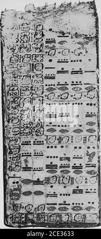 . Une introduction à l'étude des hiéroglyphes mayas . ian 8 Cnmlm, et tous ont leurs données terminales ou des dates de séries secondaires connexes enregistrées immédiatement après eux. Le premier exemple d'une série initiale des covices WIU se trouve dans la plaque 31 (Dresden 24), dans le coin inférieur gauche et gt;-hand, dans la deuxième colonne à droite. Le numéro de la série initiale ici enregistré est 9.9.16.0.0, dont le zéro à la place 2d (uinab) et le zéro à la 1ère place (MNS) sont exprimés par des nombres rouges. Cette utilisation des nombres dans les deux derniers endroits est due au fait que le zerosigne dans les codices est l'alway Banque D'Images