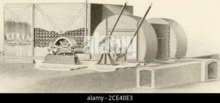 . Informations utiles pour les fabricants de coton . B ^WR^ -^ (les coupes ci-dessus montrent l'ancien type de station centrale Apparatusheretofore installé, la vue inférieure illustrant dans le plan, sa construction et son fonctionnement,—décrit à la page précédente.) Dans un équipement de ce type, il est évident que l'installation de l'air par temps froid est simple et efficace, et que par le contrôle de la température de l'air humidifié émettant de l'appareil un certain type de régulation peut être maintainebasé sur le fait que l'air saturé à une certaine tempera-ture contient une certaine quantité d'humidité, qui wil Banque D'Images