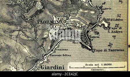 . Italie: manuel pour les voyageurs. Troisième partie, sud de l'Italie et Sicile . H^; VJ^/afflilli^Wilp- -.* IlifHll HHW mm et lt;& • * - -BE; BBBT em—. X 325 34. Messine. Arrivée en mer. Les traversiers réguliers à vapeur (p. 233, 334) se trouvent à l'embarcadère, où les passagers à bord du bateau à vapeur express du matin trouvent les trains express pour Palerme et Catane qui les attendent. Les passagers des autres bateaux sont débarqués dans de petits bateaux (tarif 1 fr., avec ou sans bagages; frais supplémentaires communs) à la Scala di Marino, en face de la PalazzoMunicipale (PI. B, 3). Les bagages sont légèrement examinés par les sous-officiers dogana du mun Banque D'Images