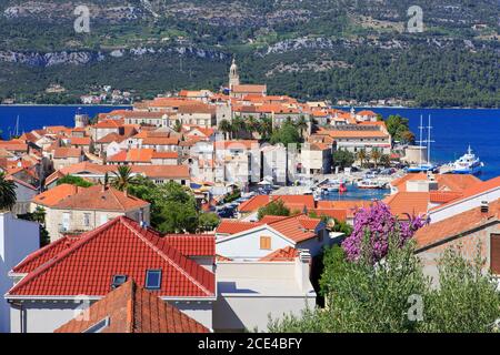 Vue panoramique sur la ville pittoresque de Korcula (comté de Dubrovnik-Neretva), Croatie Banque D'Images