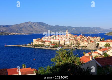 Vue panoramique sur la ville pittoresque de Korcula (comté de Dubrovnik-Neretva), Croatie Banque D'Images