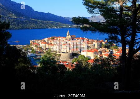 Vue panoramique sur la ville pittoresque de Korcula (comté de Dubrovnik-Neretva), Croatie Banque D'Images