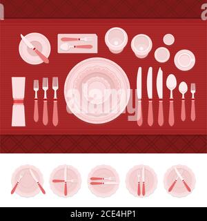 Ensemble de couverts et d'étiquettes de table, illustration vectorielle dans un design plat. Illustration de Vecteur
