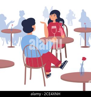 Homme et femme assis au restaurant. Illustration de Vecteur