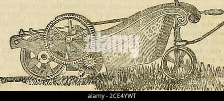 . La chronique des jardiniers et la Gazette agricole . par conséquent, fauchera des verges et des massifs de fleurs rondes sans aucun changement de Wlieels, ou en ajoutant l'ancien Roller, comme dans d'autres; Sera également coupé par voie humide ou sèche, et par l'apfjusition simple d'une vis à oreilles, à l'avant, peut être levé ou abaissé pour couper l'herbe toute longueur requise ; et ayant deux rouleaux derrière, et un petit à l'avant, ils roulent la largeur qu'ils coupent; la tiiée se tourne dans la petite pièce de vi-ry, et se coupe en même temps. Toutes les pièces de travail ont fait beaucoup plus fort que les anciennes machines. Les ludes inférieures sont si construites qu'elles c Banque D'Images