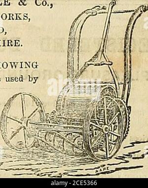 . La chronique des jardiniers et la Gazette agricole . 4id. Butées et sorties 6d chacune. N'importe quel maçon peut les mettre en place. Si 100 pieds ou plus sont re-quired, un homme sera envoyé pour les fixer à bd. Perfoot. Ce prix inclut le ciment Tiles (livré à la cour des agents), la main-d'œuvre, peut-être à Londres, Gloster, Bridgewater et Rugby. MACHINES DE TONTE DE PELOUSE AMÉLIORÉES. Buddings Fateixt- fabriqué et vendu bt TAMES FERRABEE & Co. PHffiNIX IRON ft ORKb Neap. STPOUD GLOUCESTERSHIRE ce sont les seules machines MOVI^G?qui peuvent être utilisées par des travaux non qualifiés avec des pelouses de facilité égales, Vergesbetween Flower bedson Banque D'Images