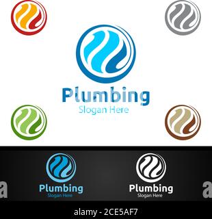 Logo Global Plumbing avec concept Water and Fix Home Illustration de Vecteur