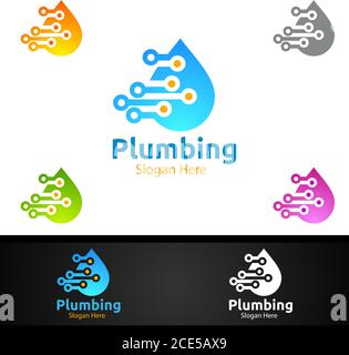 Logo de plomberie avec concept Water and Fix Home Illustration de Vecteur