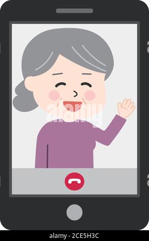 Femme âgée ayant un appel vidéo sur tablette. Illustration vectorielle isolée sur fond blanc. Illustration de Vecteur