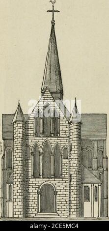 . Eléments d'Archéologie chrétienne . te les uns sur les autres. Les tores,et même quelquefois les fûts des colonettes, sont marqués d'entorsades ou de sculptures dortoirs empruntés aurègne vétal. En Belgique, peu de grandes églises ont trois portes à lafaçade principale; la pièce non t quun seul port. On in trive même qui sont en-tirement depours deporte à la façade de conte de fées (notre-Dame à Huy).les roses, qui sont communes dans les façades-des-françaises, ne se trouve pas en contrent exceptionnel-lement en Belgique. Plusieurs d'égones demoyenne grandeur, éles-données au Compençemen Banque D'Images