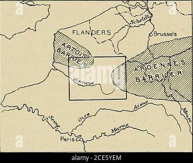 . Champs de bataille de la Guerre mondiale, fronts occidental et sud; une étude en géographie militaire . grandes batailles de la somme pendant la guerre mondiale mais épisodes dans le chapitre le plus fin de thatlong, la lutte historique. Mais ce n'est pas seulement ses aspects militaires thatla position stratégique de la région de la somme est évidente. Dans ses relations économiques et culturelles, il a été peu influencé par les terres à l'est et à l'ouest, profondément affecté par les produits et les peuples de la FrenchFlandres, de la Belgique, de la Hollande et même de l'Angleterre au nord, et de même par ceux de la région de Paris au sud; Banque D'Images